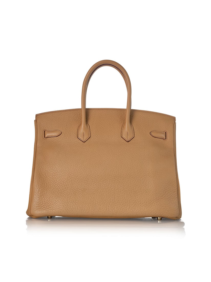 HERMÈS: CAMEL CLEMENCE BIRKIN 35 WITH GOLD HARDWARE 2010 (Includes keys and clochette. Miss... - 3