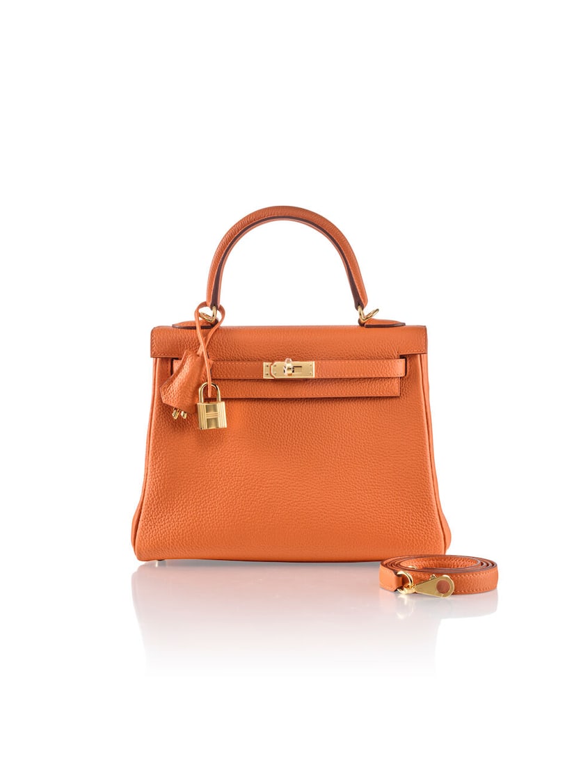 HERMÈS: ORANGE H TOGO RETOURNE KELLY 25 WITH GOLD HARDWARE 2023 (Includes strap, keys, padl... (1 of 4)