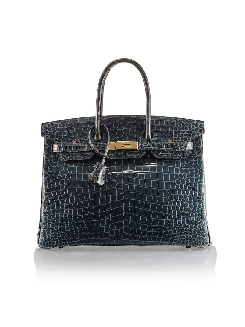 HERMÈS: BLEU TEMPETE SHINY POROSUS CROCODILE BIRKIN 35 WITH GOLD HARDWARE 2014 (Includes ke... (1 of 4)