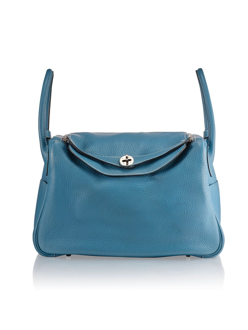 (NO RESERVE) HERMÈS: BLEU JEAN CLEMENCE LINDY 34 WITH PALLADIUM HARDWARE 2008: (NO RESERVE) HERMÈS: BLEU JEAN CLEMENCE LINDY 34 WITH PALLADIUM HARDWARE 2008 愛馬仕：牛仔藍CLEMENCE牛皮LINDY包34厘米ງ