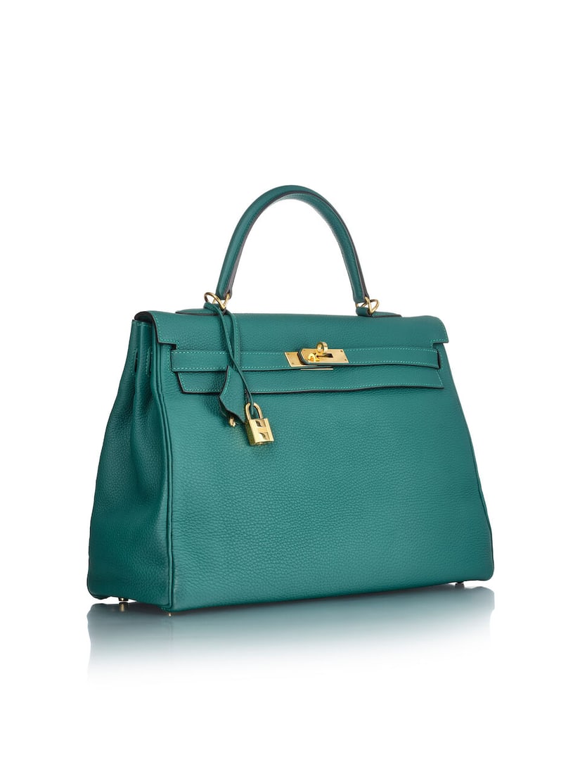 HERMÈS: MALACHITE CLEMENCE RETOURNE KELLY 35 WITH GOLD HARDWARE 2013 (Includes strap, keys,... - 2