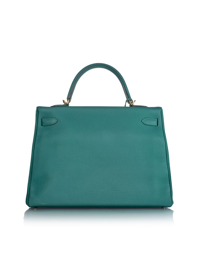 HERMÈS: MALACHITE CLEMENCE RETOURNE KELLY 35 WITH GOLD HARDWARE 2013 (Includes strap, keys,... - 3