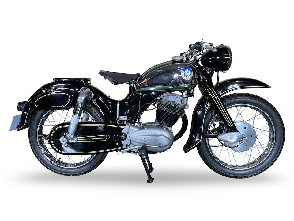The Connoisseurs Collection, Part III, c.1958 NSU Supermax Frame no. 1287519 Engine no. 788247: The Connoisseurs Collection, Part III c.1958 NSU Supermax Registration no. not registered Frame no. 1287519 Engine no. 788247 This Lot has arrived in the UK from overseas under Temporary Admission. Sh