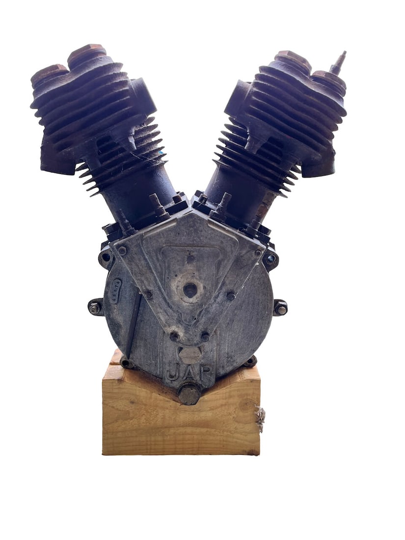 A J.A.P V-Twin Engine: A J.A.P V-Twin Engine numbered 46874 to both cases and 87464 across the cases. Condition and completeness unknown. Prospective bidders must satisfy themselves as to the condition, completeness,