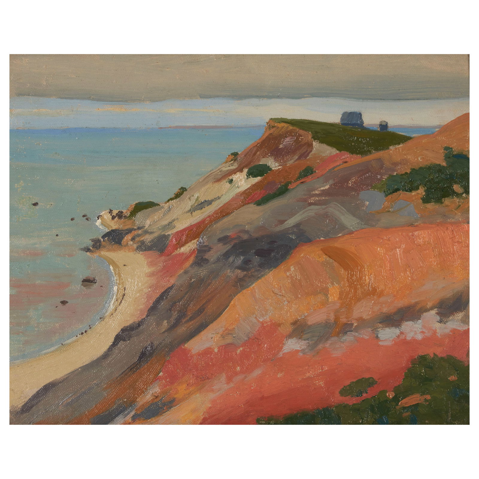 Arthur Wesley Dow (1857-1922) Cliff at Gay Head, Martha's Vineyard 8 1/2 x 10 1/2 in. (21.6 x 26...: Arthur Wesley Dow (1857-1922) Cliff at Gay Head, Martha's Vineyard oil on canvasboard 8 1/2 x 10 1/2 in. (21.6 x 26.7 cm.) Painted circa 1910. In a Charles Prendergast frame. Footnotes: Provenance<