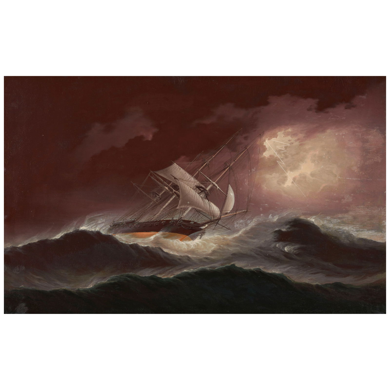 James Edward Buttersworth (1817-1894) Clipper Ship Under Reefed Sail 14 x 22 in. (35.6 x 55.9 cm.): James Edward Buttersworth (1817-1894) Clipper Ship Under Reefed Sail signed 'JE Buttersworth' (lower right) oil on canvas 14 x 22 in. (35.6 x 55.9 cm.) Footnotes: Provenance Julian and JoAnn Ganz, B