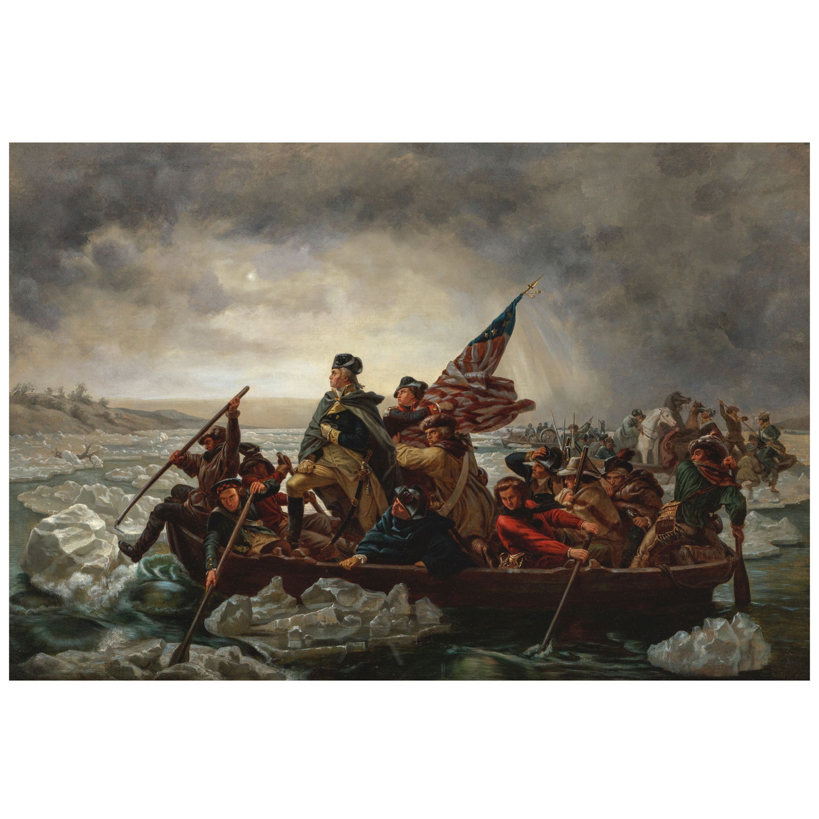 After Emanuel Gottlieb Leutze (1816-1868) Washington Crossing the Delaware 25 3/4 x 38 3/4 in. (...: After Emanuel Gottlieb Leutze (1816-1868) Washington Crossing the Delaware oil on canvas 25 3/4 x 38 3/4 in. (65.4 x 98.4 cm.) Footnotes: Provenance Dr. Carl Schaefer Dentzel (1913-1980), Los Angeles,