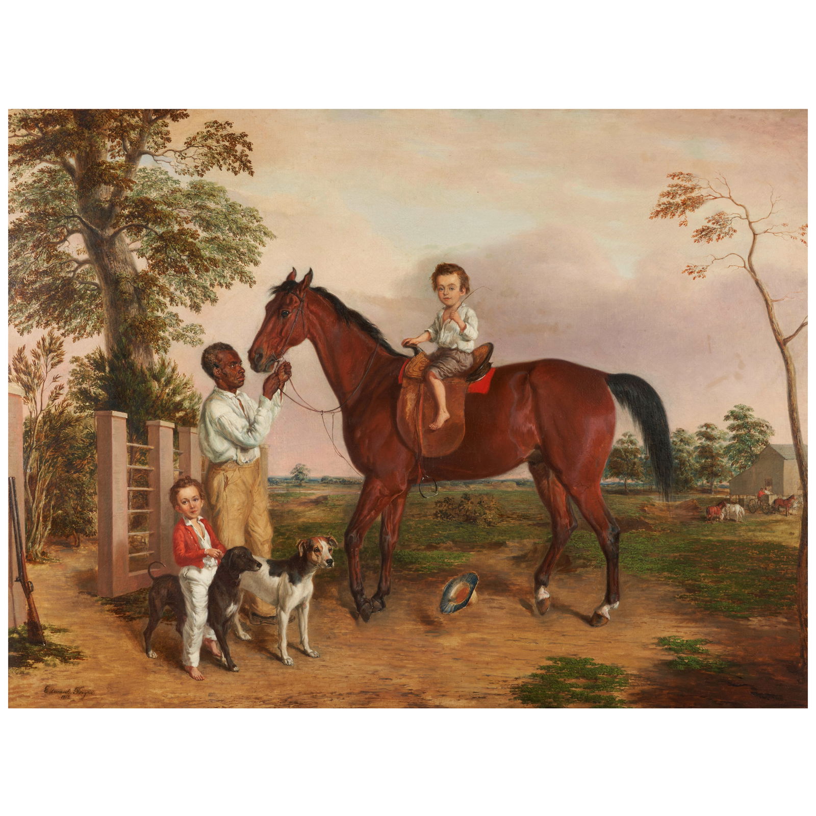Edward Troye (1808-1874) The Dawson Boys 41 x 55 1/2 in. (104.0 x 141.0 cm.) (Painted in 1853.): Edward Troye (1808-1874) The Dawson Boys signed and dated 'Edward Troye. / 1853' (lower left) and alternatively titled 'Plantation Life' (on a label affixed to the stretcher) oil on canvas 41 x 55 1/2