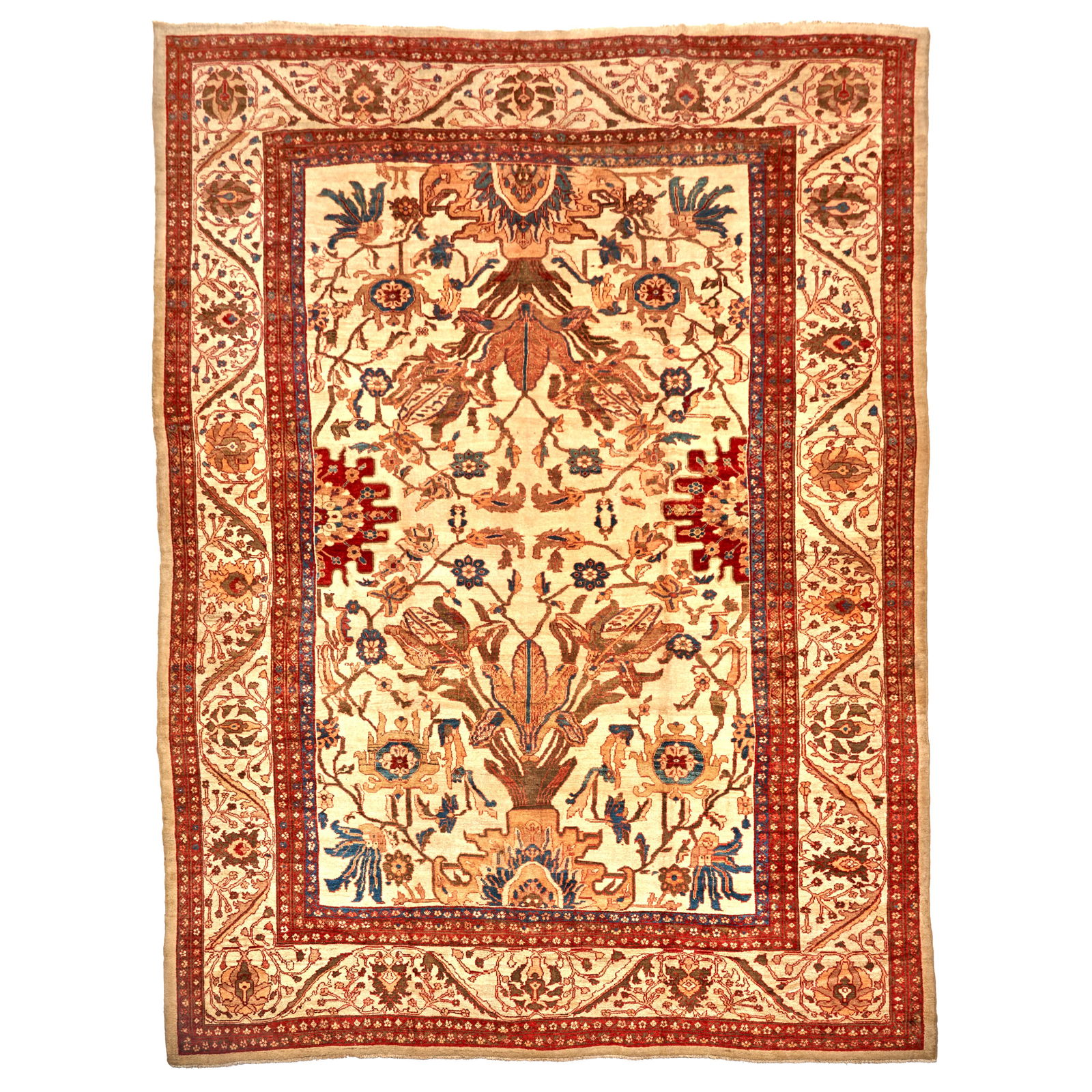 Ziegler Sultanabad Carpet 12 ft. 10 in. x 17 ft. 4 in.: Ziegler Sultanabad Carpet c. late 19th century, an unusual and playfully drawn Ziegler Sultanabad in very good condition and pile and with a wide array of natural colors. 12 ft. 10 in. x 17 ft. 4 in.
