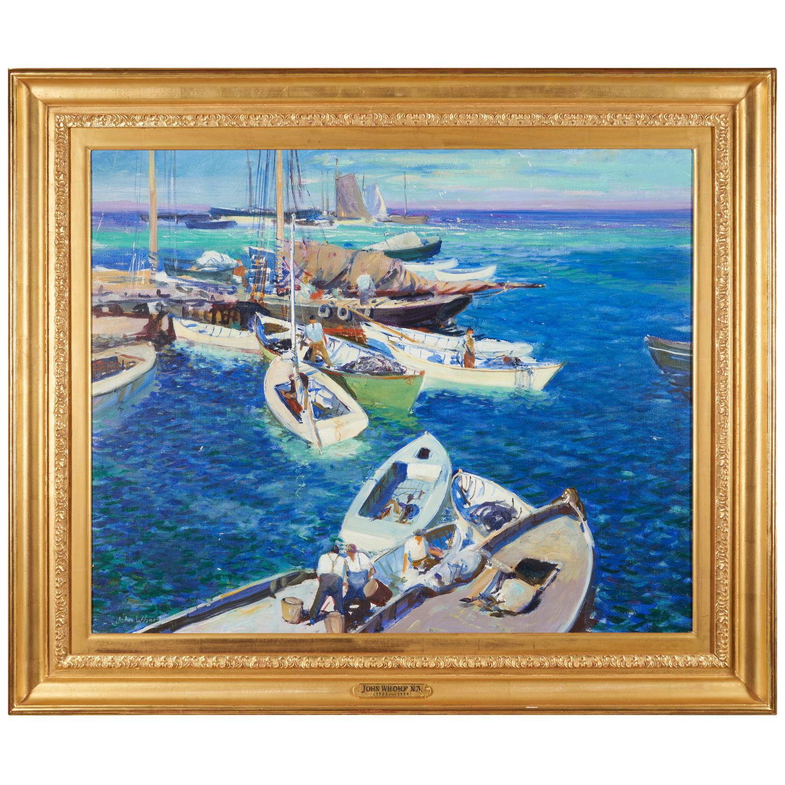 John Whorf (1903-1959) Mackeral Fleet 29 1/4 x 36 1/8 in. (74.3 x 91.8 cm.): John Whorf (1903-1959) Mackeral Fleet signed 'John Whorf' (lower left) and titled on a handwritten label (affixed to the stretcher) oil on canvas 29 1/4 x 36 1/8 in. (74.3 x 91.8 cm.) Footnotes: Prove