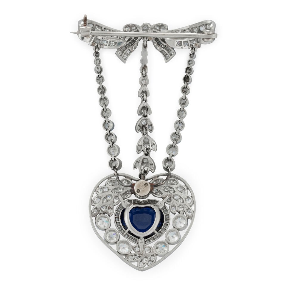 AN EDWARDIAN PLATINUM, SAPPHIRE, AND DIAMOND BROOCH - 5