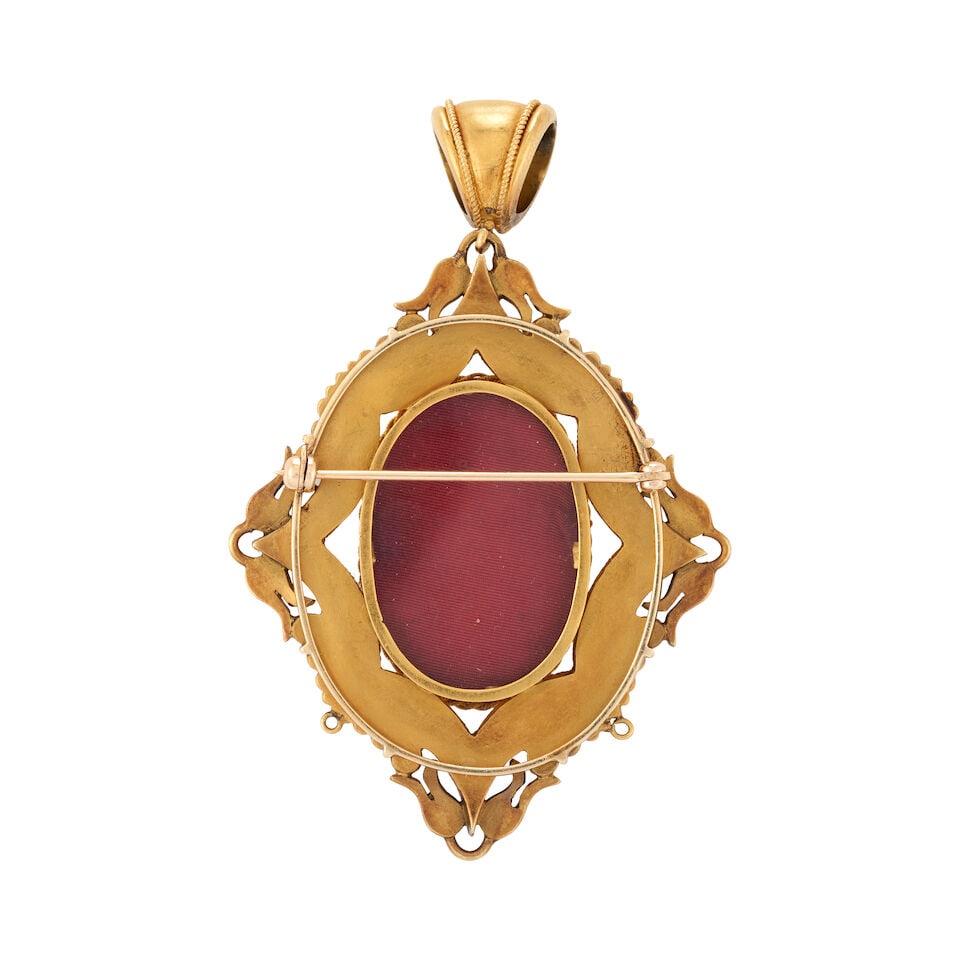 AN ANTIQUE GOLD AND MICROMOSAIC PENDANT/BROOCH, CIRCA 1880 - 3