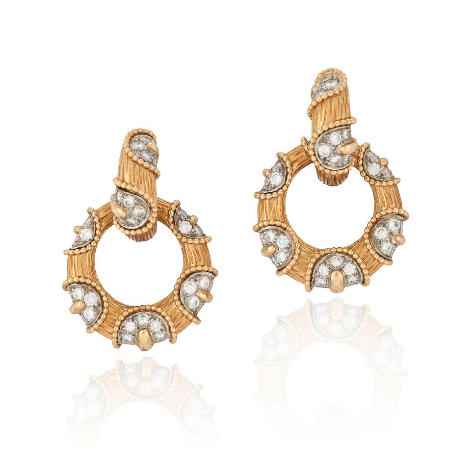 A PAIR OF 18K GOLD AND DIAMOND DOORKNOCKER EARRINGS, CIRCA 1970 (1 of 3)