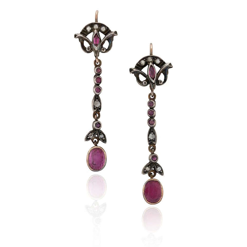 A PAIR OF RUBY AND DIAMOND EARRINGS (1 of 4)