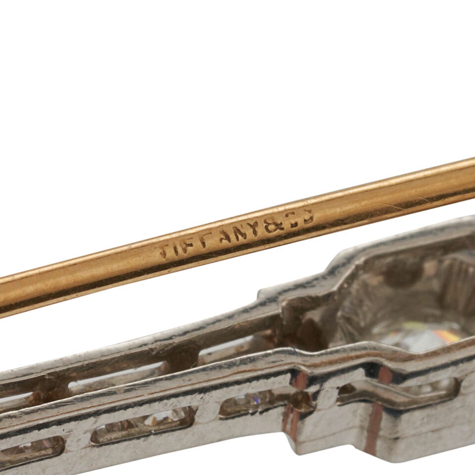 TIFFANY & CO.: AN ART DECO PLATINUM, SAPPHIRE, AND DIAMOND BAR PIN - 3