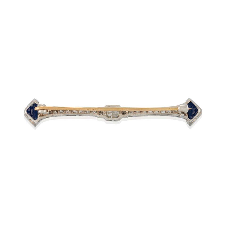 TIFFANY & CO.: AN ART DECO PLATINUM, SAPPHIRE, AND DIAMOND BAR PIN - 4