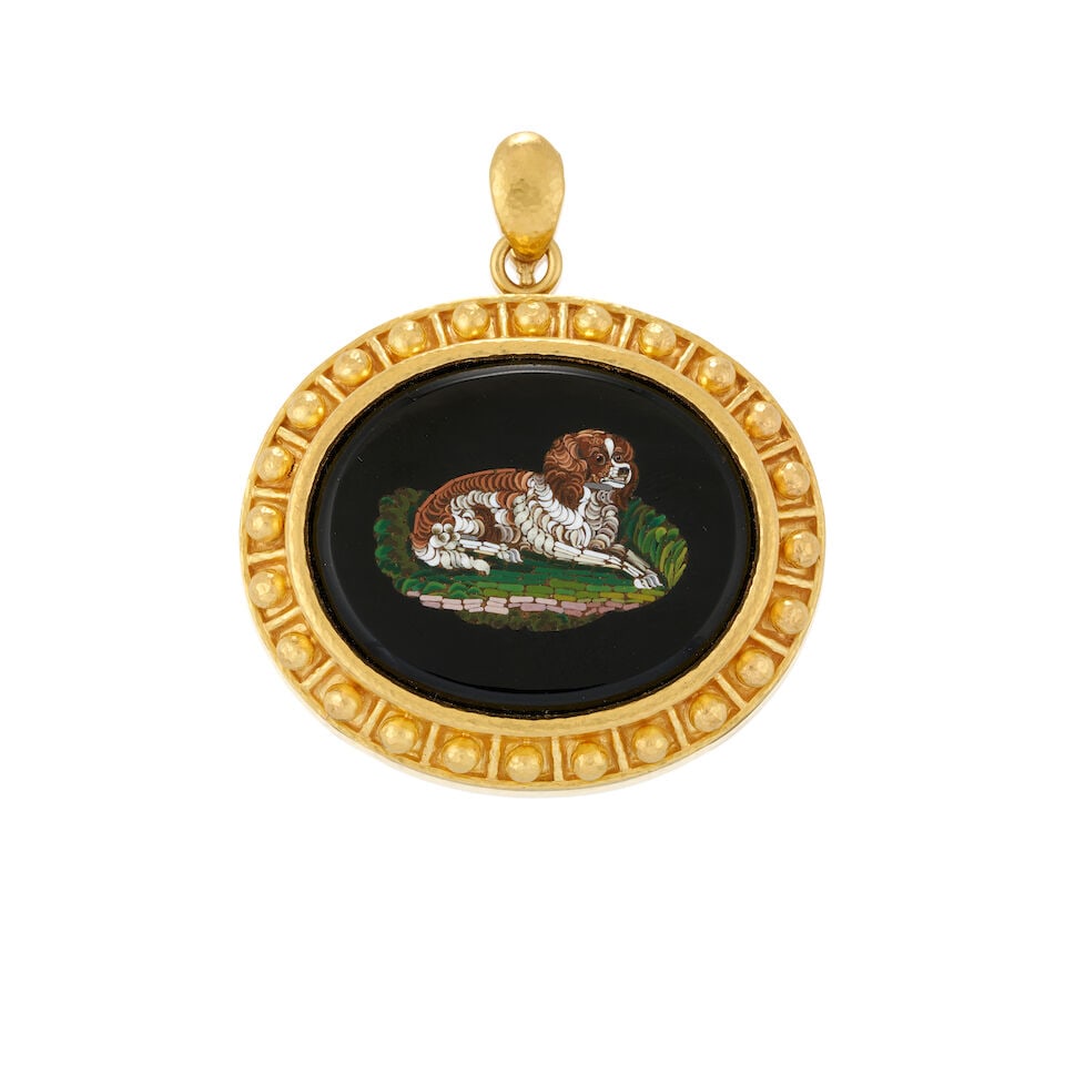 ELIZABETH LOCKE: A 19K GOLD AND MICROMOSAIC PENDANT/BROOCH (1 of 4)
