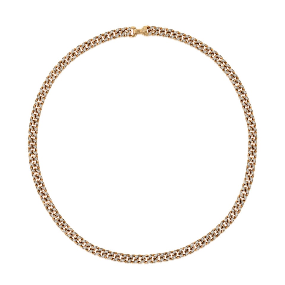 DAVID YURMAN: AN 18K GOLD AND DIAMOND NECKLACE: DAVID YURMAN: AN 18K GOLD AND DIAMOND NECKLACE Composed of flattened curb links set with full-cut diamonds, approximate total weight 1.75 carats, weight 36.1 dwt, signed DY for David Yurman, length