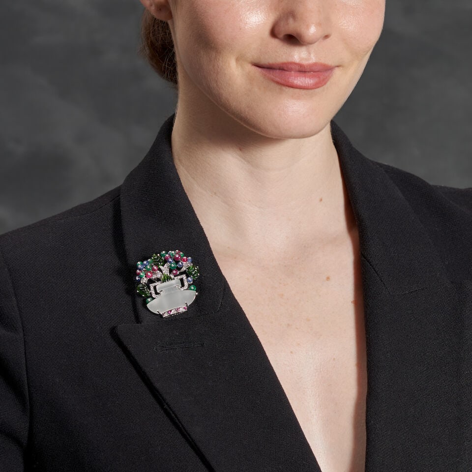 ROBERTO LEGNAZZI: A ROCK CRYSTAL, GEM-SET, AND DIAMOND GIARDINETTI BROOCH, ITALY - 2