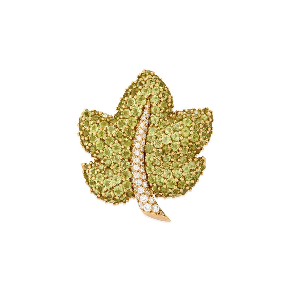 JEAN VITAU: AN 18K GOLD, GEM-SET, AND DIAMOND LEAF BROOCH (1 of 4)