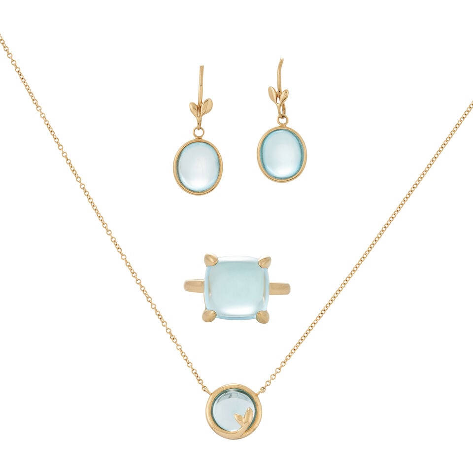 PALOMA PICASSO FOR TIFFANY & CO.: A GROUP OF 18K GOLD AND BLUE TOPAZ JEWELRY (1 of 5)