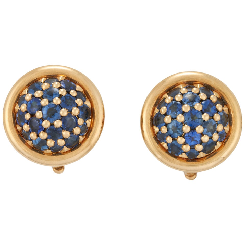 PATRICE FABRE: A PAIR OF 18K GOLD AND SAPPHIRE EARRINGS, FRANCE (1 of 4)