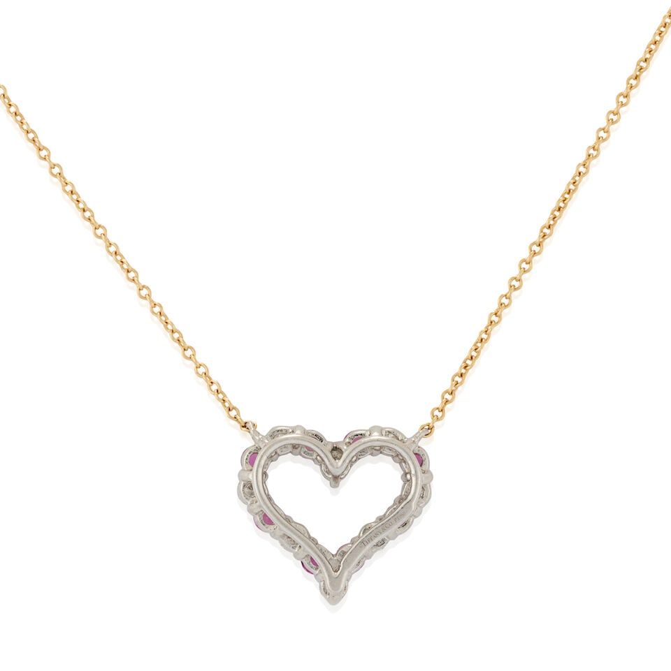 TIFFANY & CO.: A PINK SAPPHIRE AND DIAMOND HEART PENDANT NECKLACE - 4