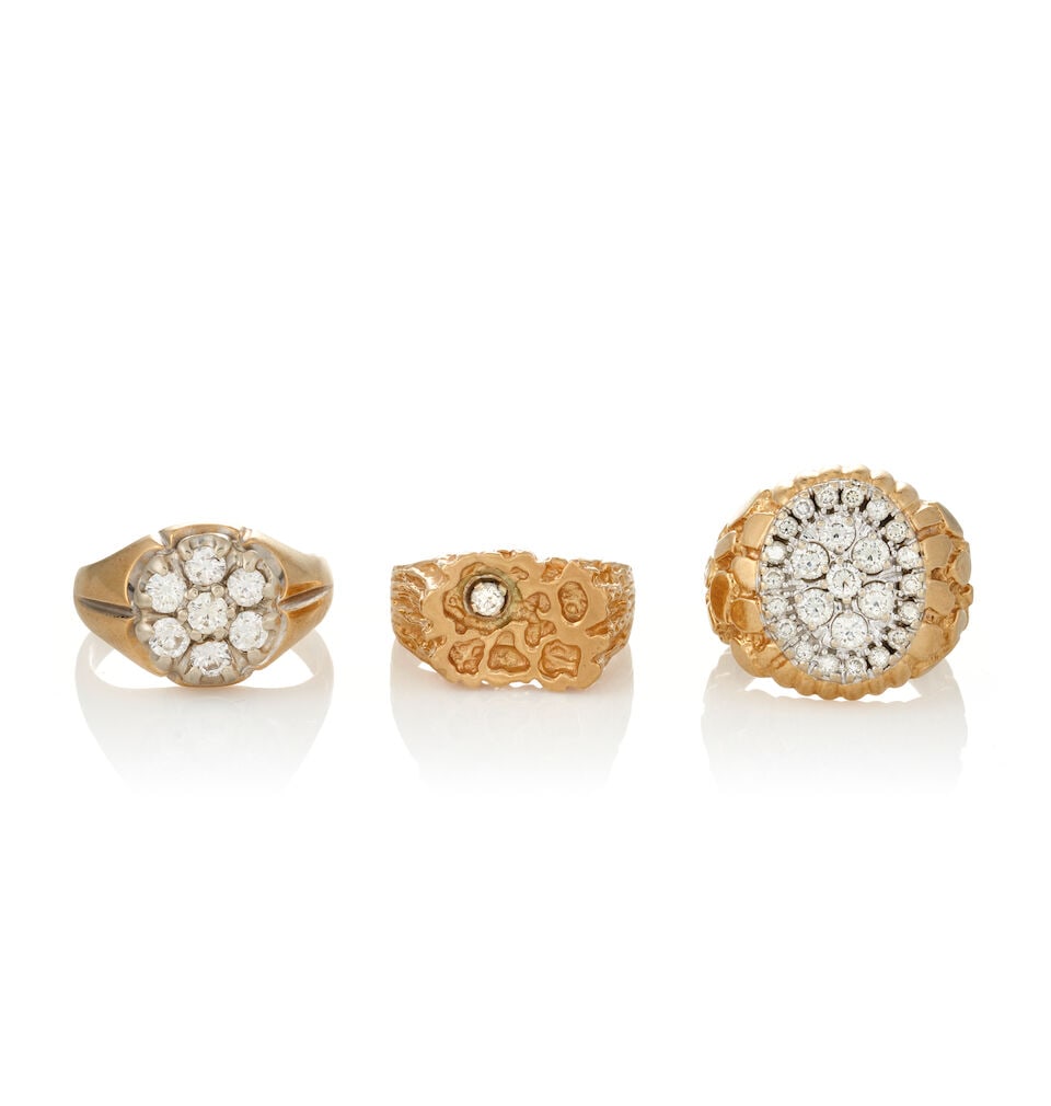 THREE 14K GOLD AND DIAMOND RINGS (1 of 6)