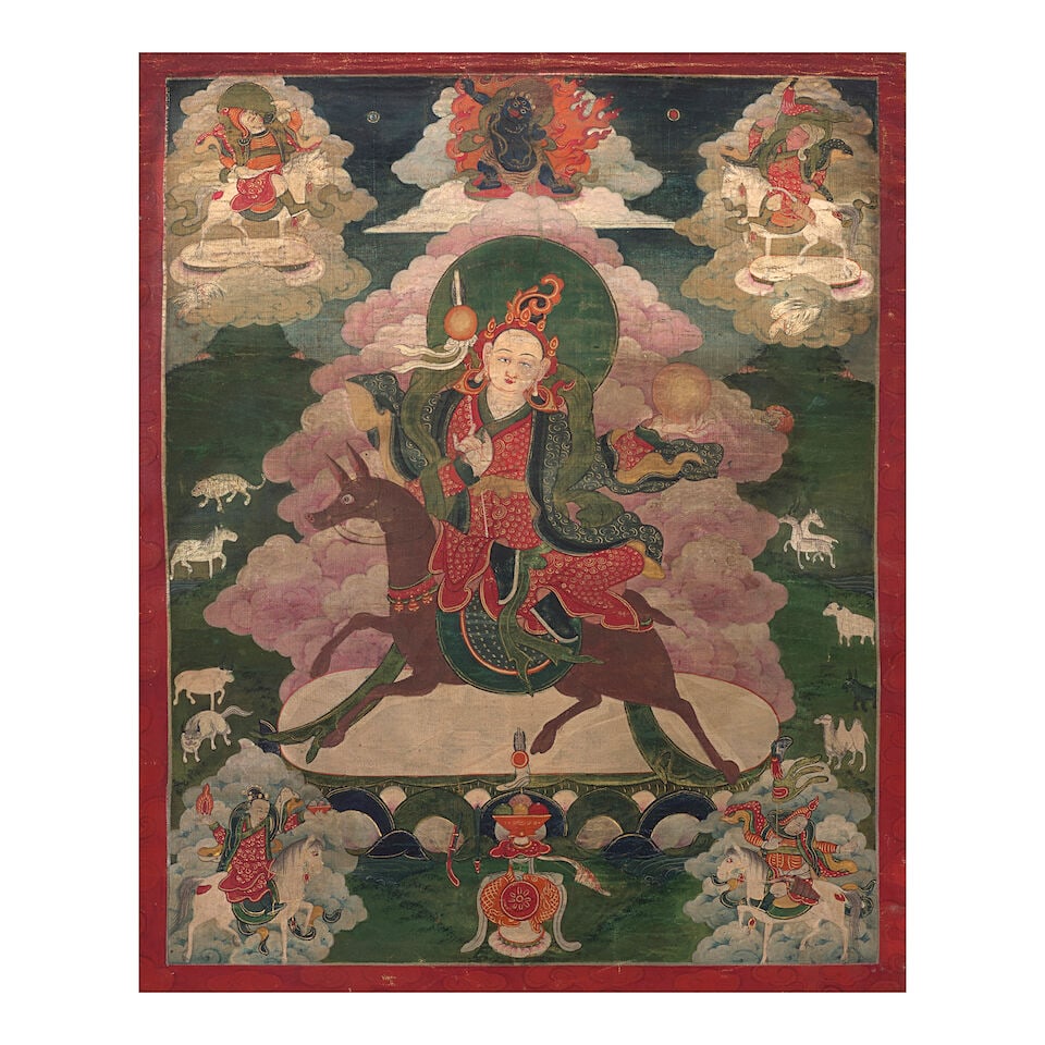A THANGKA OF THE FIVE FOREMOST DEITIES (MO LHA) MONGOLIA, 18TH CENTURY (1 of 2)