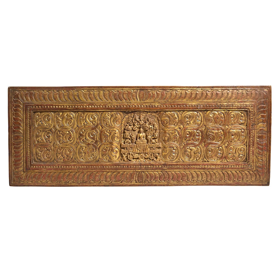 A GILT LACQUERED WOOD MANUSCRIPT COVER WITH BUDDHA SHAKYAMUNI TIBET, 14TH/15TH CENTURY (1 of 1)