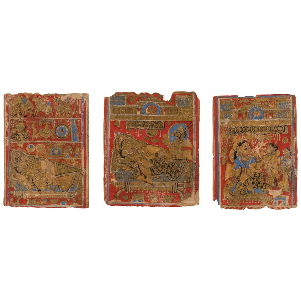 THREE ILLUSTRATIONS FROM A JAIN KALPA SUTRA MANUSCRIPT GUJARAT OR RAJASTHAN, 15TH CENTURY (1 of 7)
