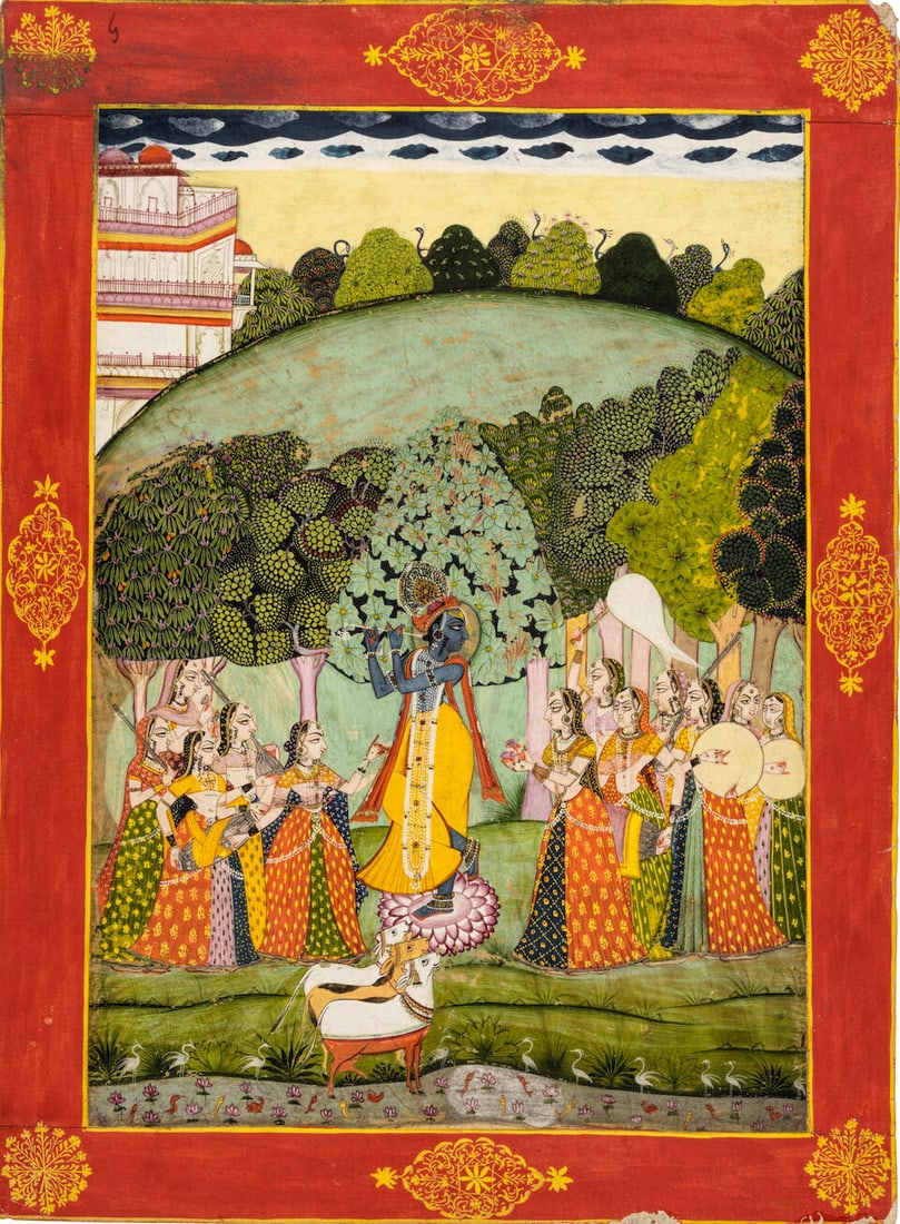 KRISHNA FLUTING WHILE SURROUNDED BY GOPIS JAIPUR, CIRCA 1800 - 2