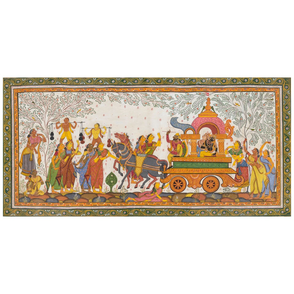 AN ORIYA PATTACHITRA PAINTING FROM A RAMAYANA SERIES: RAMA AND SITA DEPARTING AYODHYA ORISSA, 20... (1 of 3)