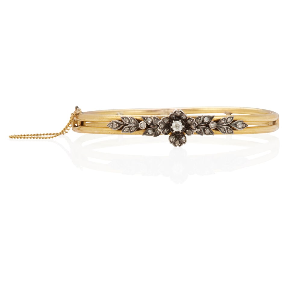 18K GOLD, SILVER AAND DIAMOND BANGLE - 2
