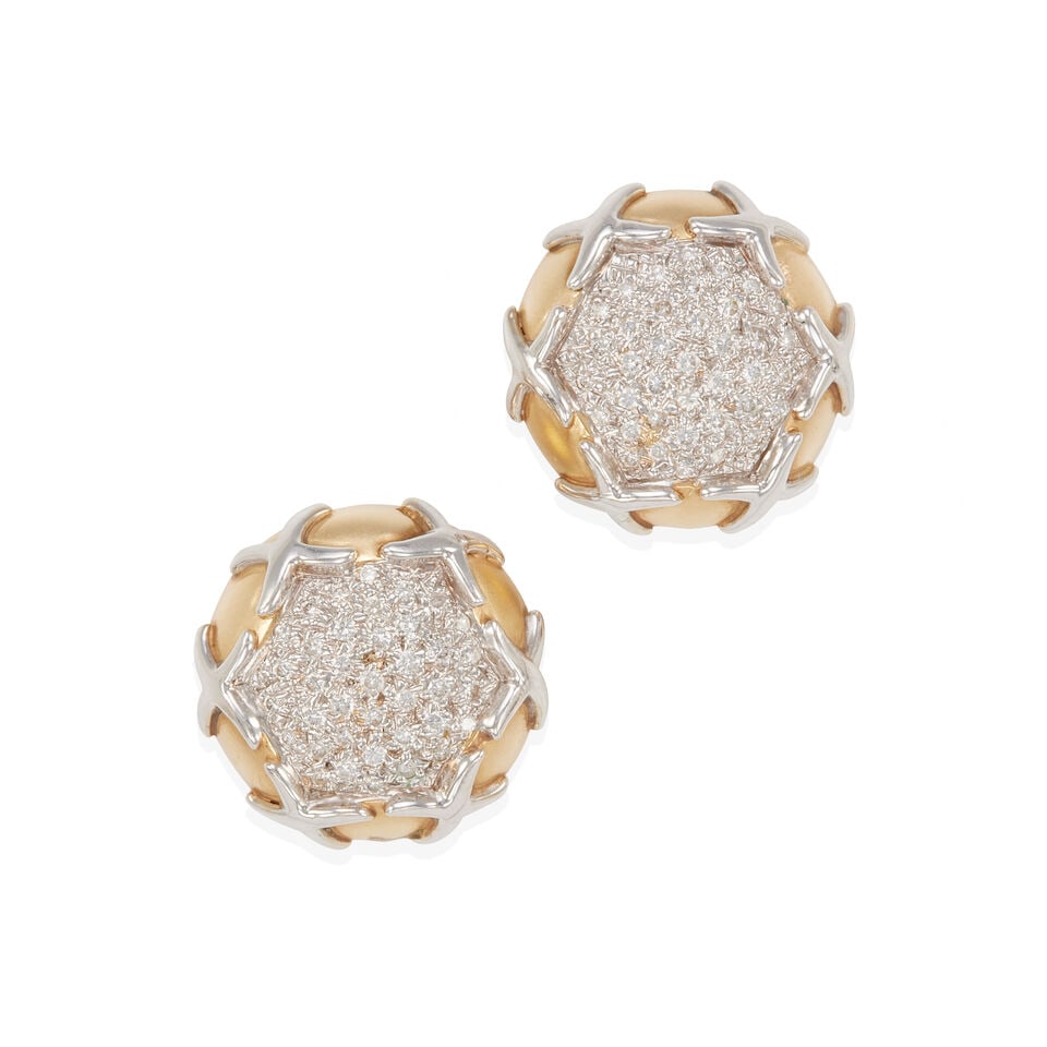 PAIR OF 14K BICOLOR GOLD AND DIAMOND EARCLIPS (1 of 2)