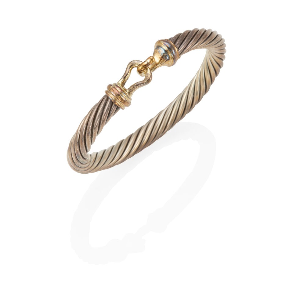 DAVID YURMAN: 14K GOLD AND STERLING SILVER BANGLE BRACELET (1 of 2)