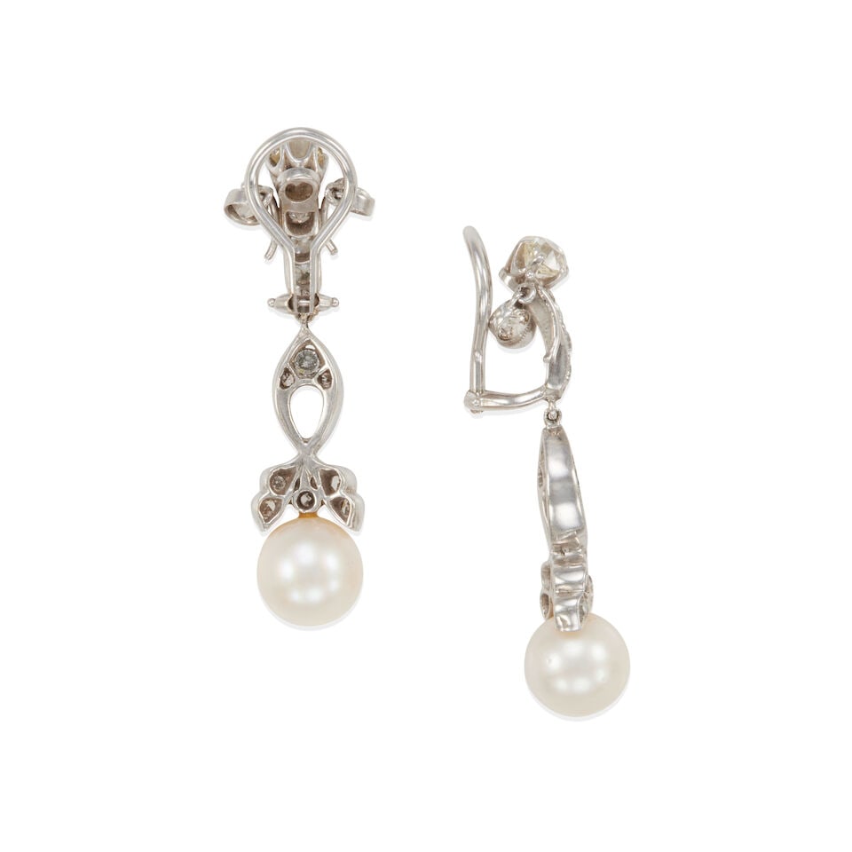 PAIR OF 14K GOLD, DIAMOND AND CULTURED PEARL EARCLIPS - 2