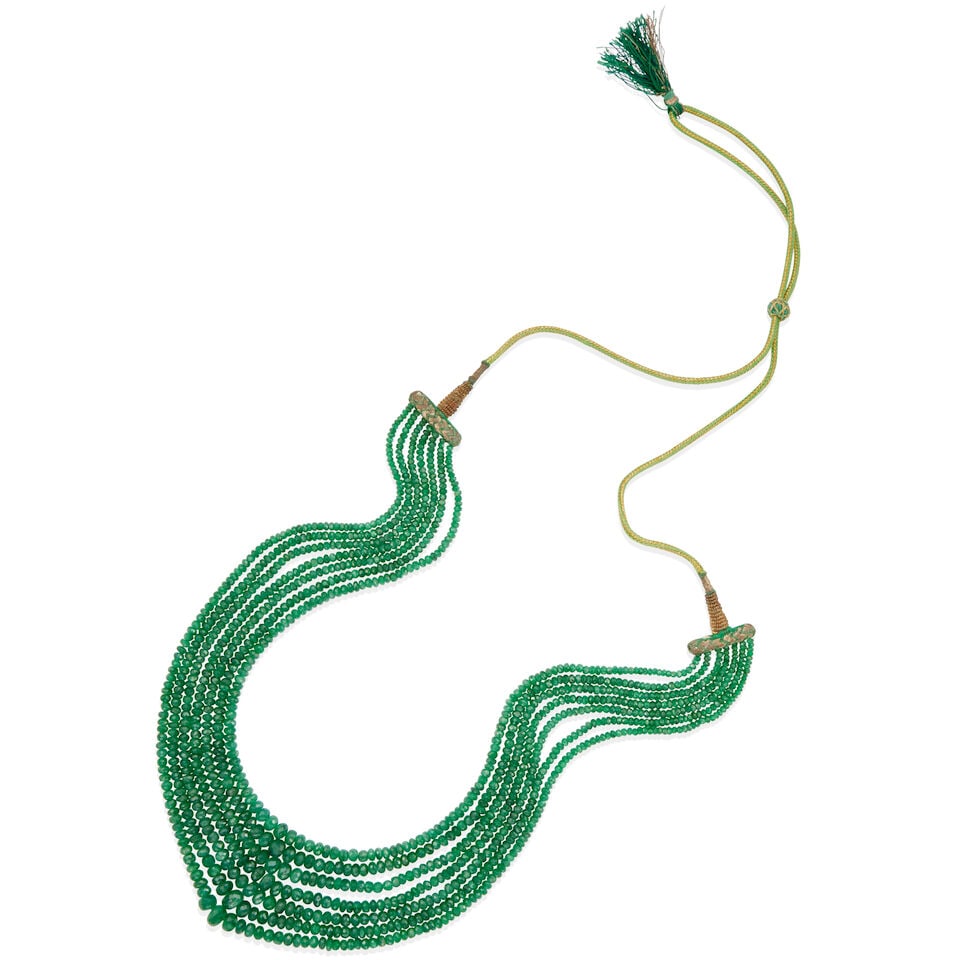 SEVEN STRAND FACETED EMERALD BEAD AND THREAD NECKLACE (1 of 2)