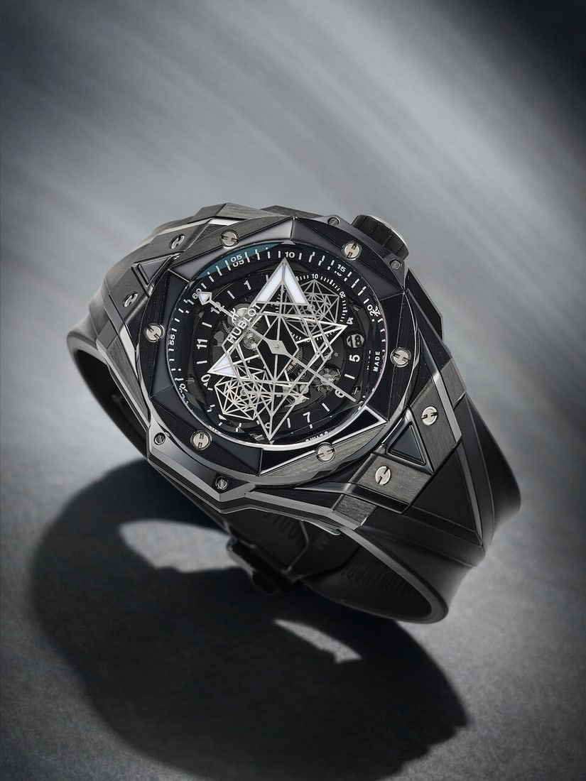 HUBLOT | BIG BANG SANG BLEU II BLACK MAGIC, REF.418.CX.1107.RX.MXM22, A NEW OLD STOCK LIMITED ED...: HUBLOT | BIG BANG SANG BLEU II BLACK MAGIC, REF.418.CX.1107.RX.MXM22, A NEW OLD STOCK LIMITED EDITION TITANIUM AND CERAMIC FLYBACK CHRONOGRAPH WRISTWATCH WITH DATE, CIRCA 2022 Case No: Limited No.