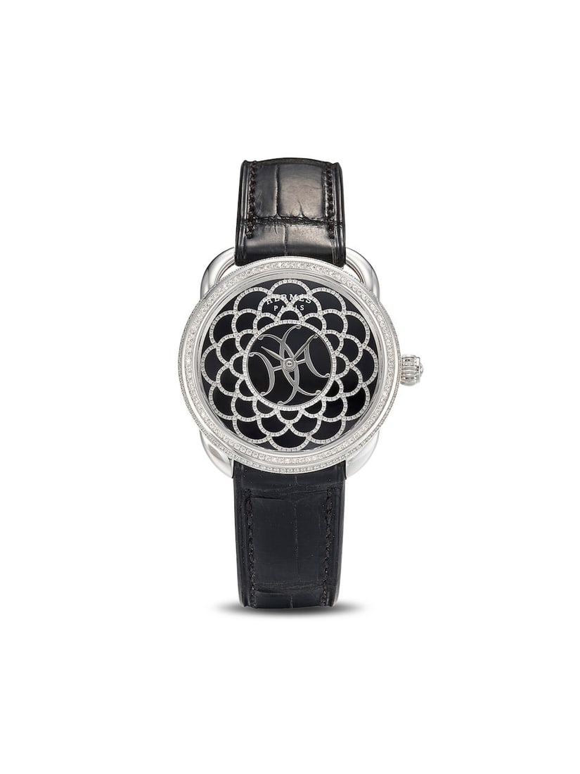 HERMÈS | ARCEAU H DÉCO, AR6.A9A, A WHITE GOLD AND DIAMOND-SET WRISTWATCH WITH BLACK MO... - 2