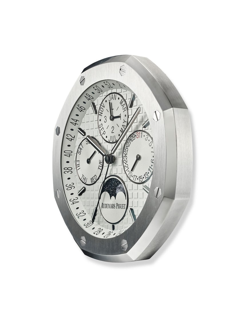 AUDEMARS PIGUET | ROYAL OAK, A RARE STAINLESS STEEL PERPETUAL CALENDAR WALL CLOCK WITH MOON PHAS... - 4