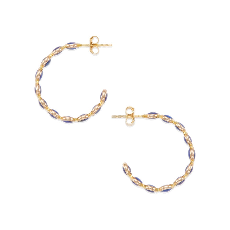 PAIR OF 14K GOLD AND LAPIS LAZULI HOOP EARRINGS - 2