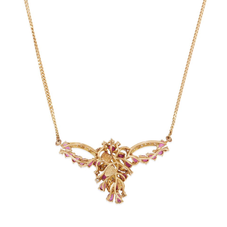 14K GOLD, DIAMOND AND RUBY NECKLACE - 2