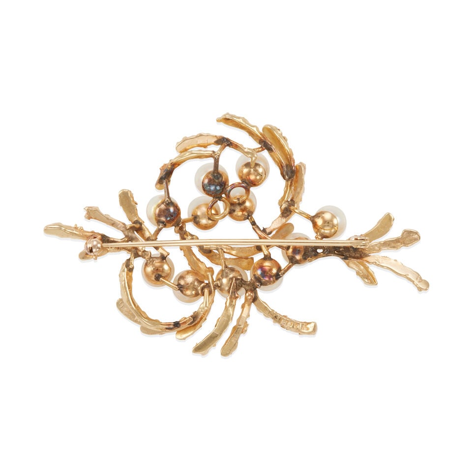 14K GOLD AND CULTURED PEARL BROOCH - 2