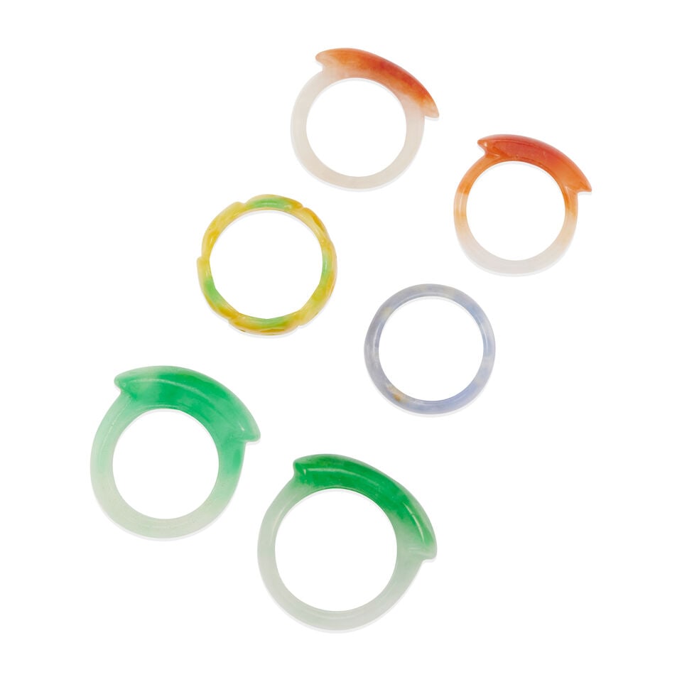GROUP OF SIX MULTI-COLOR JADE BAND RINGS - 2