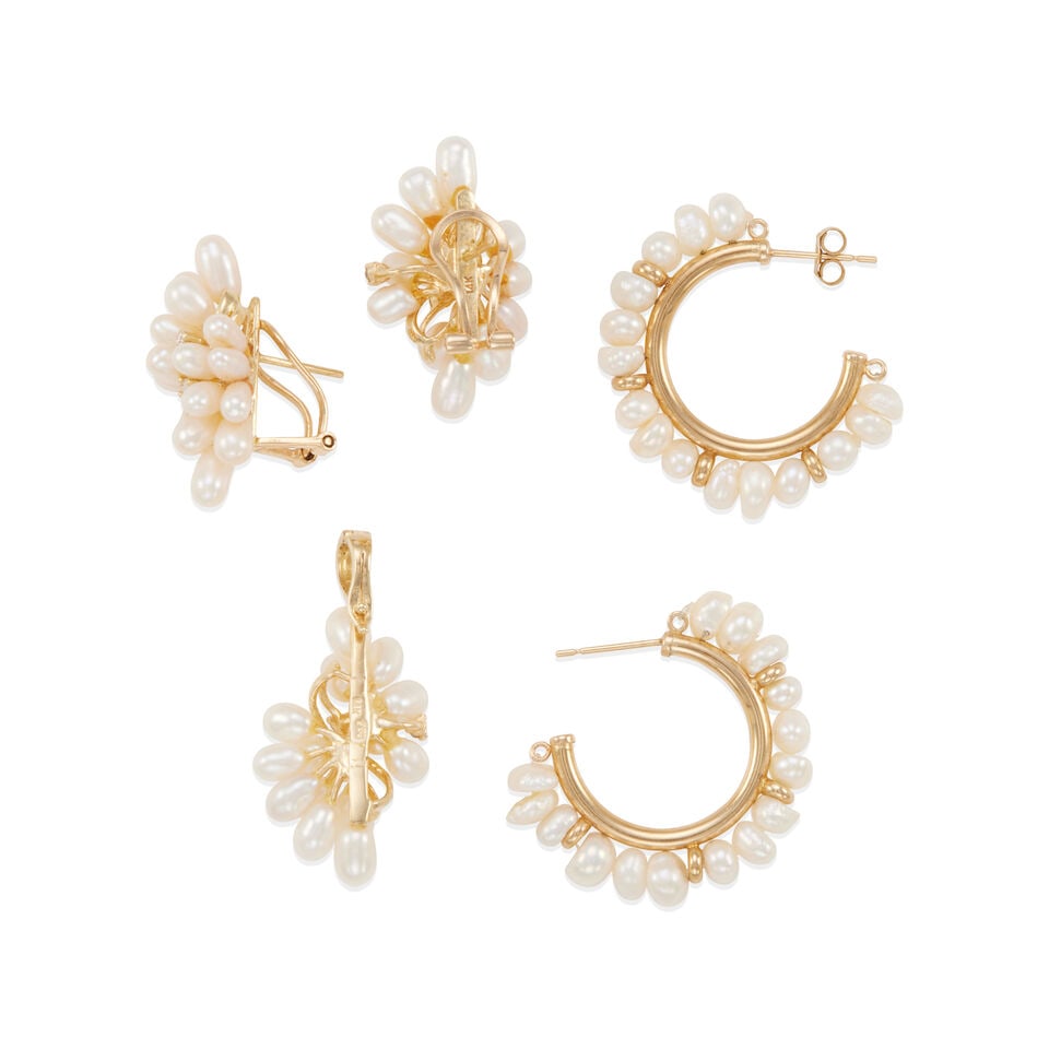 GROUP OF 14K GOLD, DIAMOND AND CULTURED PEARL JEWELRY - 2