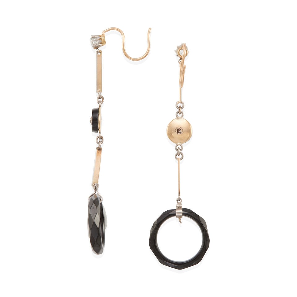 PAIR OF 14K BICOLOR GOLD, DIAMOND, AND ONYX EARRINGS - 2