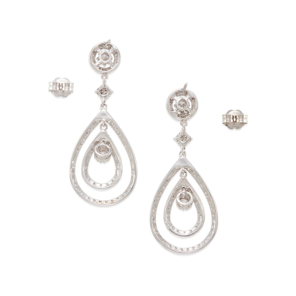 PAIR OF 14K WHITE GOLD AND DIAMOND PENDANT EARRINGS - 2