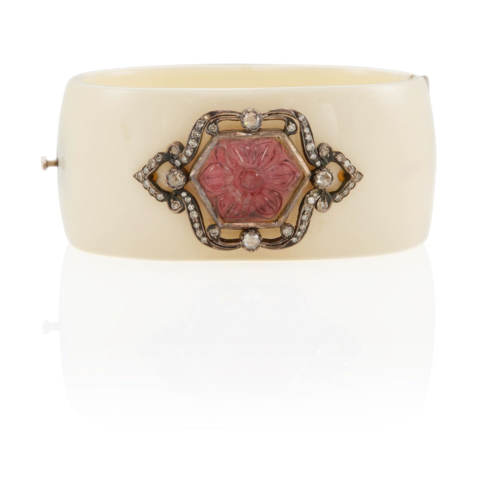 SILVER, TOURMALINE, AND DIAMOND BANGLE BRACELET - 2