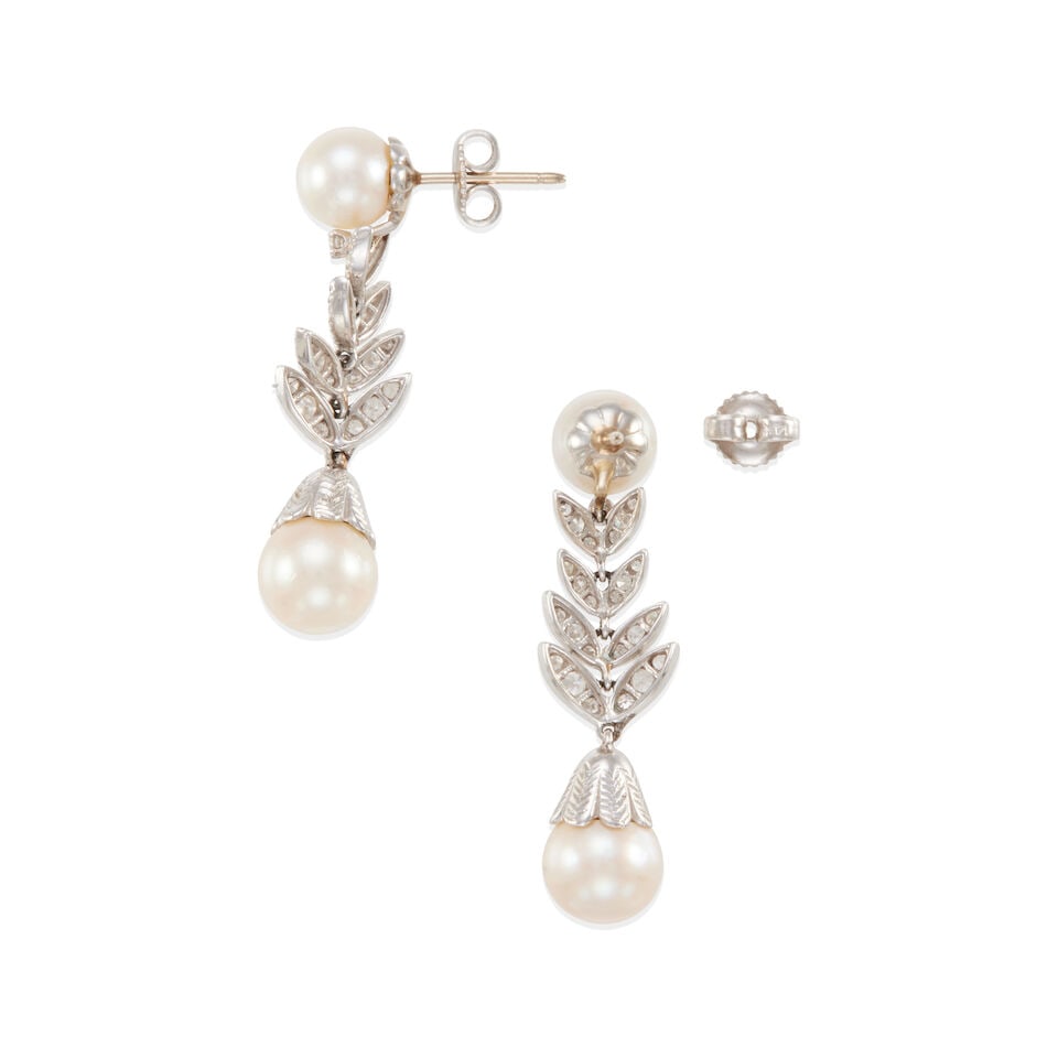 14K GOLD, DIAMOND AND CULTURED PEARL EARRINGS - 2